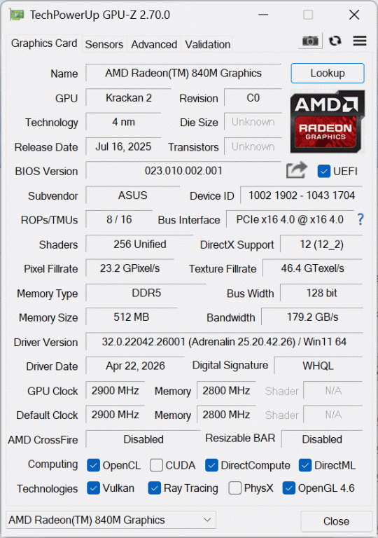 asus expertbook pm5 g2 recenzja - radeon 840 specyfikacja