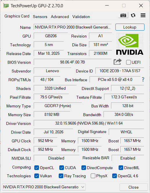 thinkpad p16s Gen 5 recenzja - specyfikacja RTX PRO 2000 Blackwell