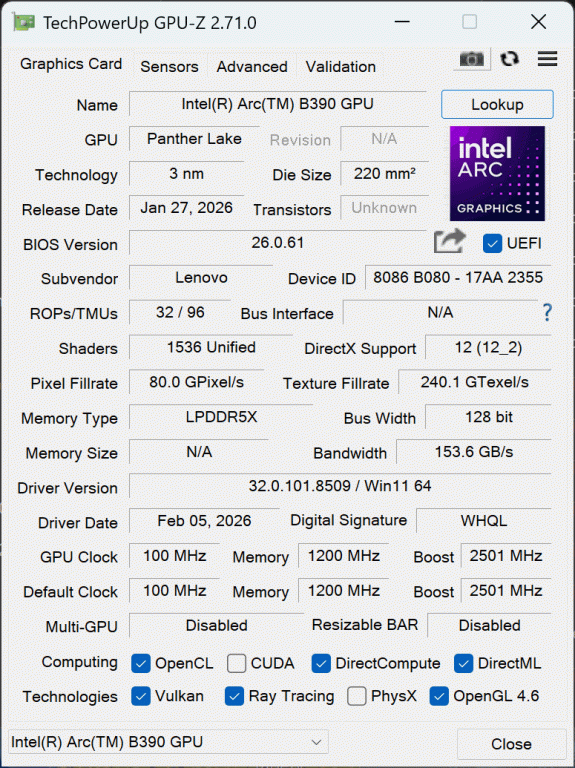 thinkpad x9-15p gen 1 recenzja - gpu